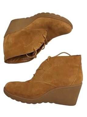 White Mountain 5.5 Kahlua Suede Leather Women’s Wedge Ankle Boots Chestnut Flaws